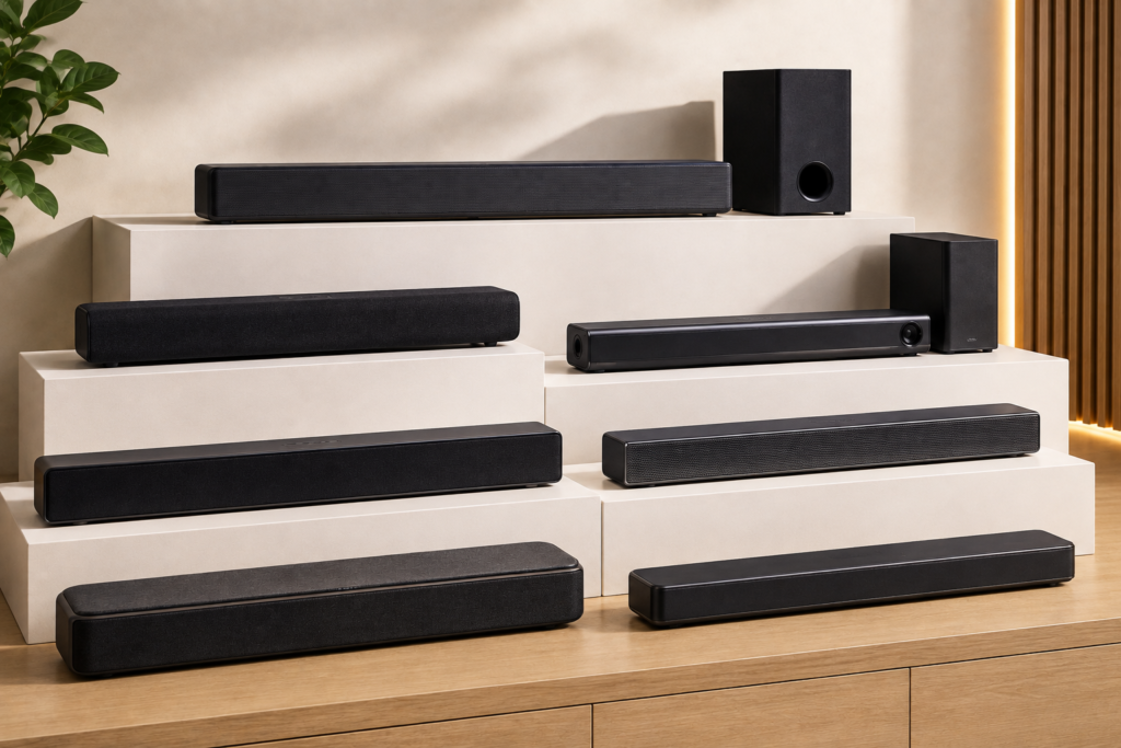 Dàn loa soundbar đặt trong phòng khách